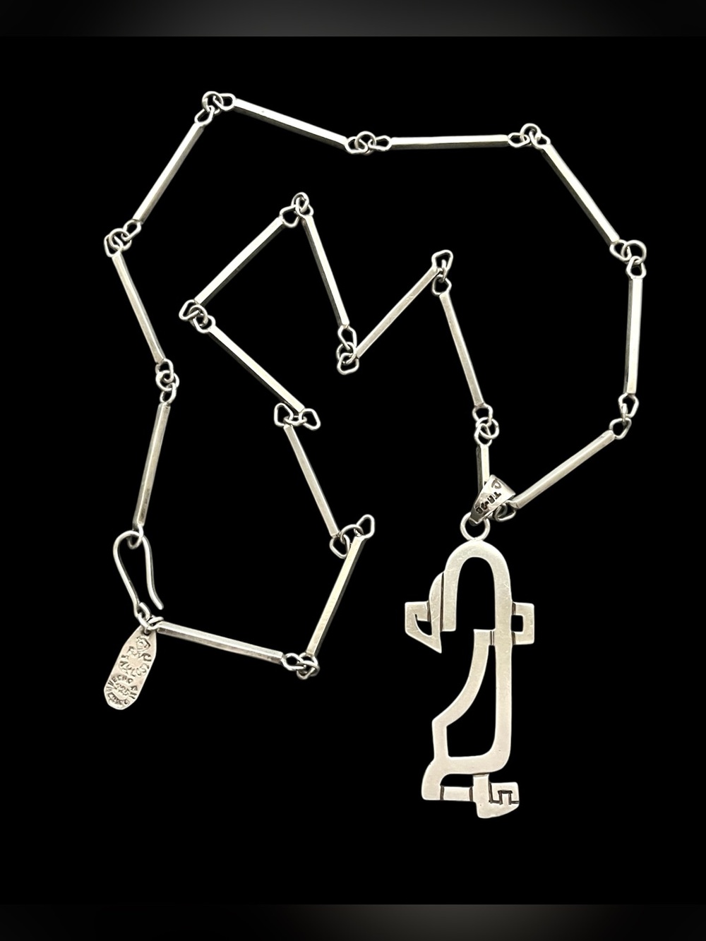 Vintage Erika Hult De Corral Sterling Silver Taxco Glyph Bar Link Necklace